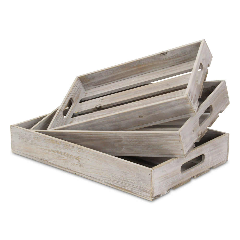 19" Gray Rectangular Wood Handmade Tray With Handles - Homeroots - Flyclothing LLC