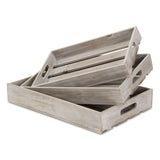19" Gray Rectangular Wood Handmade Tray With Handles - Homeroots - Flyclothing LLC