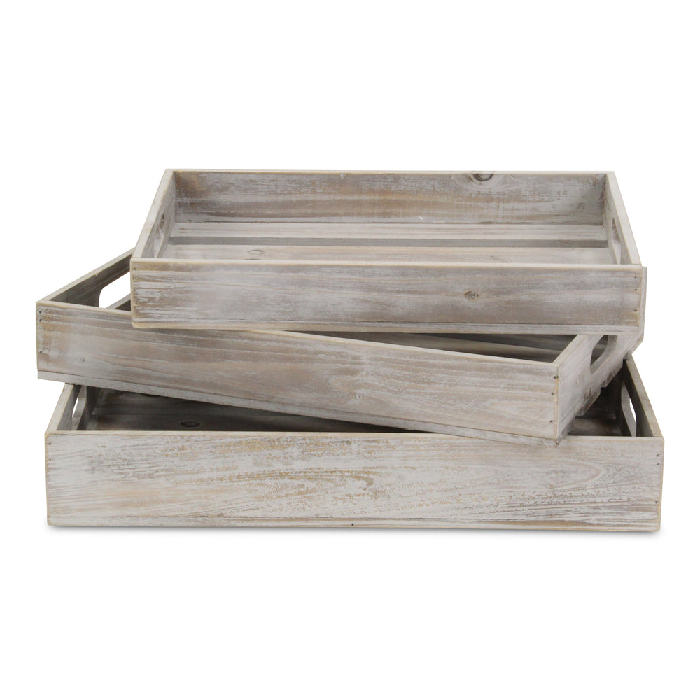 19" Gray Rectangular Wood Handmade Tray With Handles - Homeroots - Flyclothing LLC