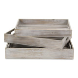 19" Gray Rectangular Wood Handmade Tray With Handles - Homeroots - Flyclothing LLC