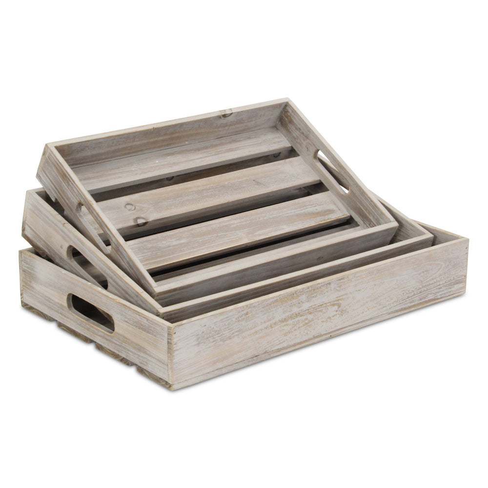 19" Gray Rectangular Wood Handmade Tray With Handles - Homeroots - Flyclothing LLC