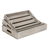 19" Gray Rectangular Wood Handmade Tray With Handles - Homeroots - Flyclothing LLC