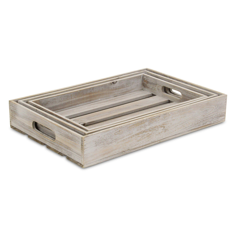 19" Gray Rectangular Wood Handmade Tray With Handles - Homeroots - Flyclothing LLC