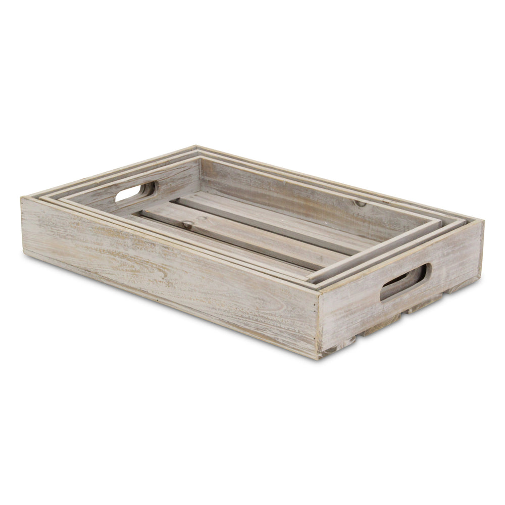 19" Gray Rectangular Wood Handmade Tray With Handles - Homeroots - Flyclothing LLC