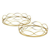 15" Gold Round Metal Handmade Tray With Handles - Homeroots - Flyclothing LLC