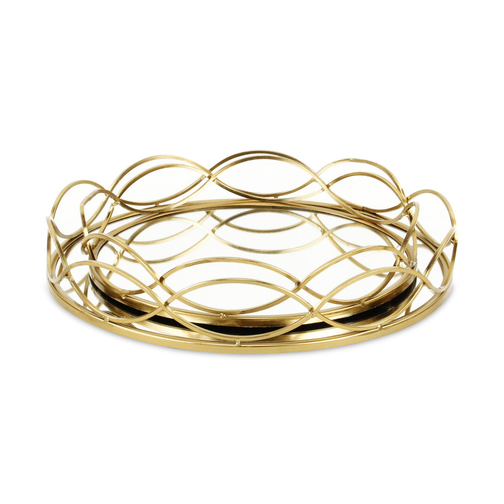 15" Gold Round Metal Handmade Tray With Handles - Homeroots - Flyclothing LLC