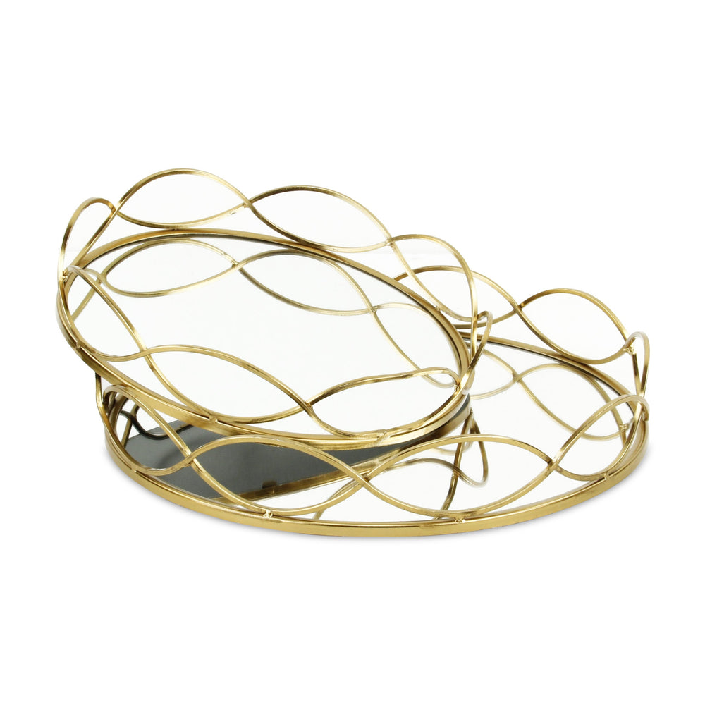 15" Gold Round Metal Handmade Tray With Handles - Homeroots - Flyclothing LLC