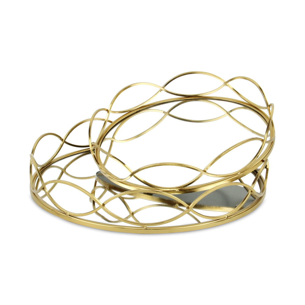 15" Gold Round Metal Handmade Tray With Handles - Homeroots - Flyclothing LLC