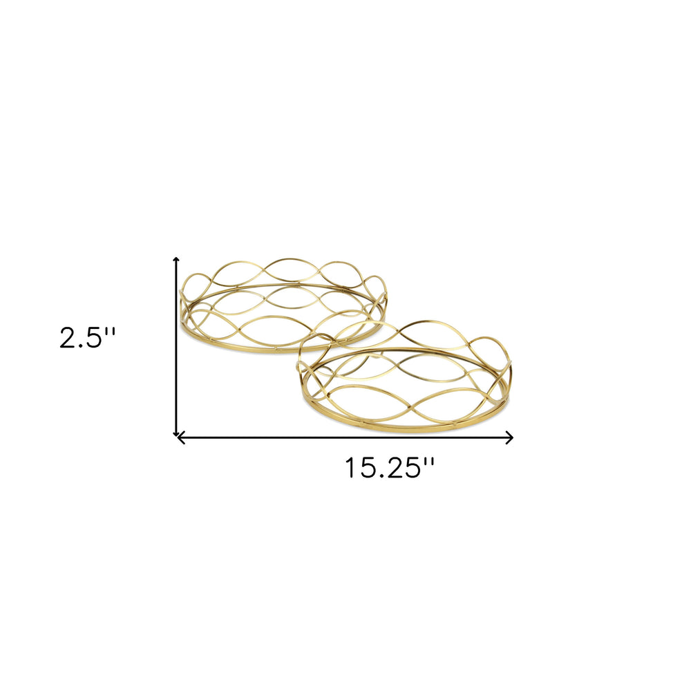 15" Gold Round Metal Handmade Tray With Handles - Homeroots - Flyclothing LLC