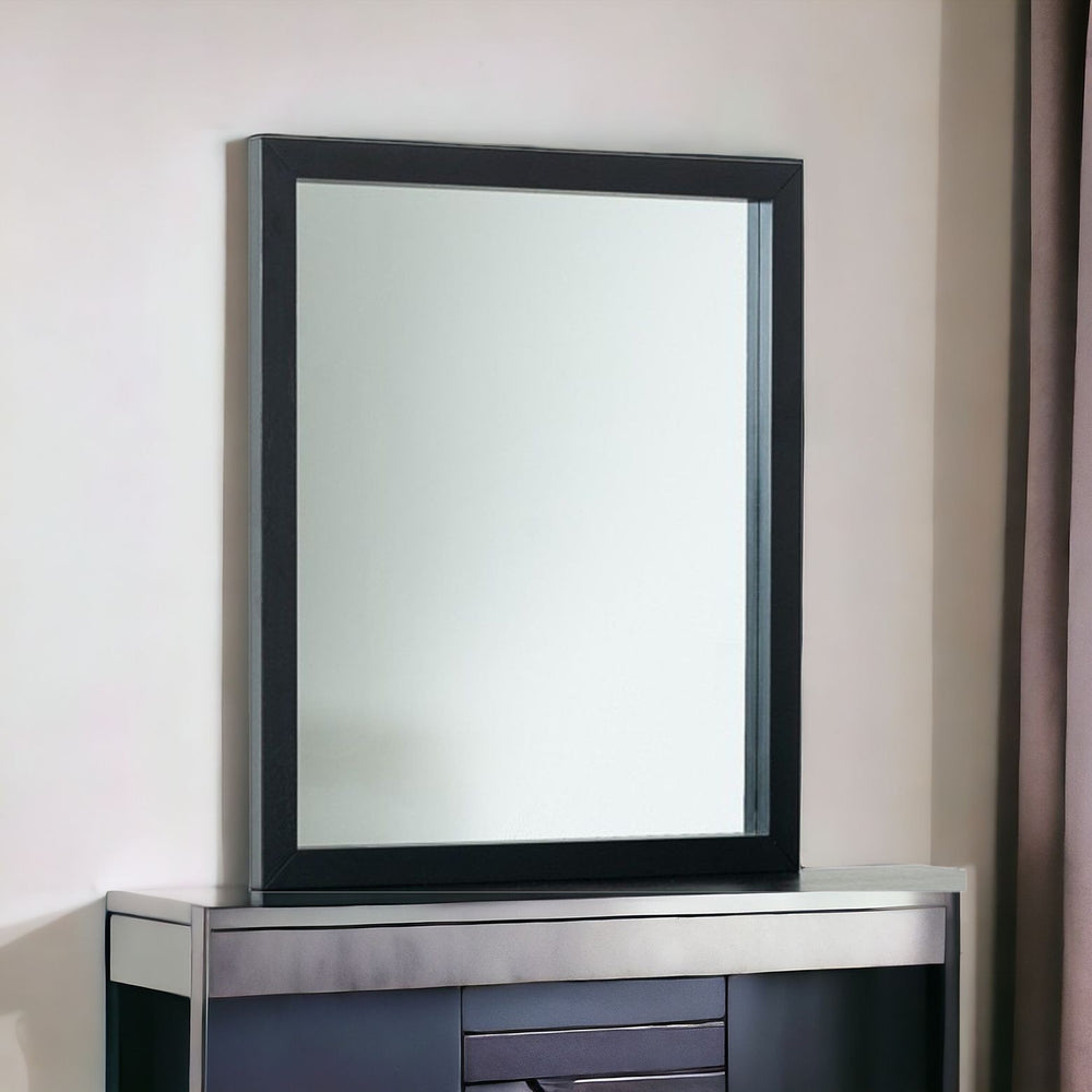 40" Black Ash Veneer Rectangle Wall Mounted Dresser Mirror Engineered Wood Framed - Homeroots - Flyclothing LLC