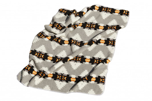 Gray Knitted Sherpa Geometric Reversable Throw - Homeroots - Flyclothing LLC