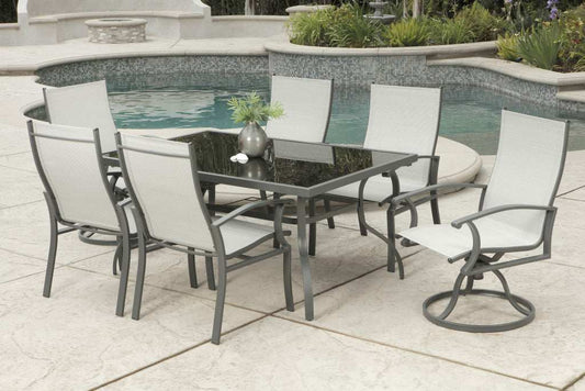 Seven Piece Black and Gray Rectangular Glass Dining Set with Six Chairs - Homeroots - Flyclothing LLC