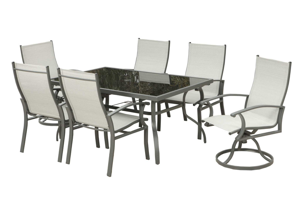 Seven Piece Black and Gray Rectangular Glass Dining Set with Six Chairs - Homeroots - Flyclothing LLC