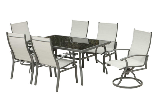 Seven Piece Black and Gray Rectangular Glass Dining Set with Six Chairs - Homeroots - Flyclothing LLC