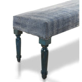 47" Blue And Cream Abstract Design Blue Leg Upholstered Bench - Homeroots
