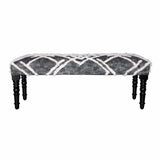 47" Gray And White Geometric Cotton Upholstered Distressed Bench