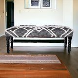 47" Gray And White Geometric Cotton Upholstered Distressed Bench - Homeroots