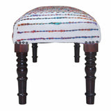 47" Ivory Red and Pink Black Leg Chevron Stripe Upholstered Bench - Homeroots