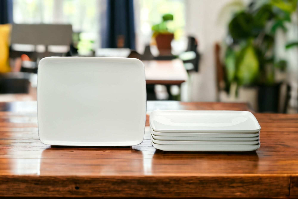 White Six Piece Rectangle Porcelain Service For Six Dinner Plate Set - Homeroots - Flyclothing LLC