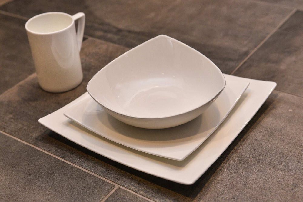 White Four Piece Square Bone China Dinnerware Set - Homeroots - Flyclothing LLC