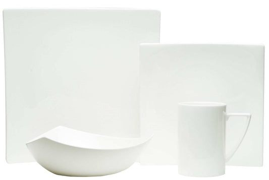 White Four Piece Square Bone China Dinnerware Set - Homeroots - Flyclothing LLC