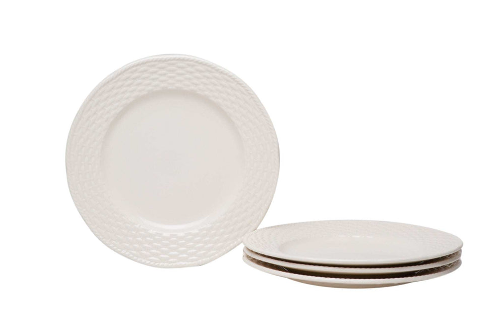 White Four Piece Round Weave Stoneware Service For Four Salad Plate Set - Homeroots - Flyclothing LLC