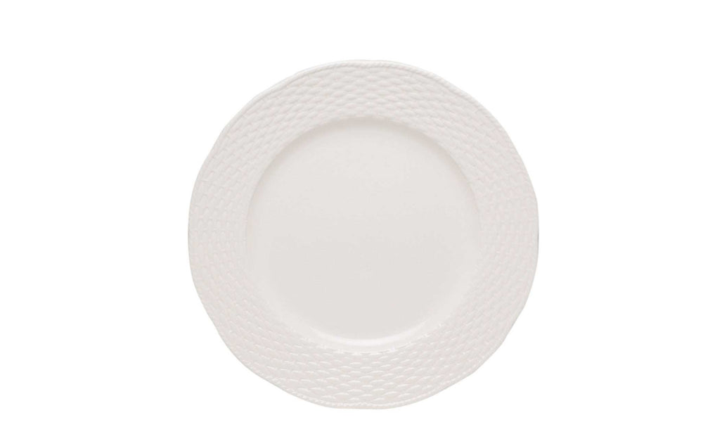 White Four Piece Round Weave Stoneware Service For Four Salad Plate Set - Homeroots - Flyclothing LLC