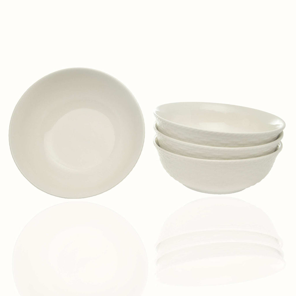 White Four Piece Round Weave Stoneware Service For Four Bowl Set - Homeroots - Flyclothing LLC