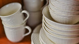 White Four Piece Round Weave Stoneware Service For Four Bowl Set - Homeroots - Flyclothing LLC