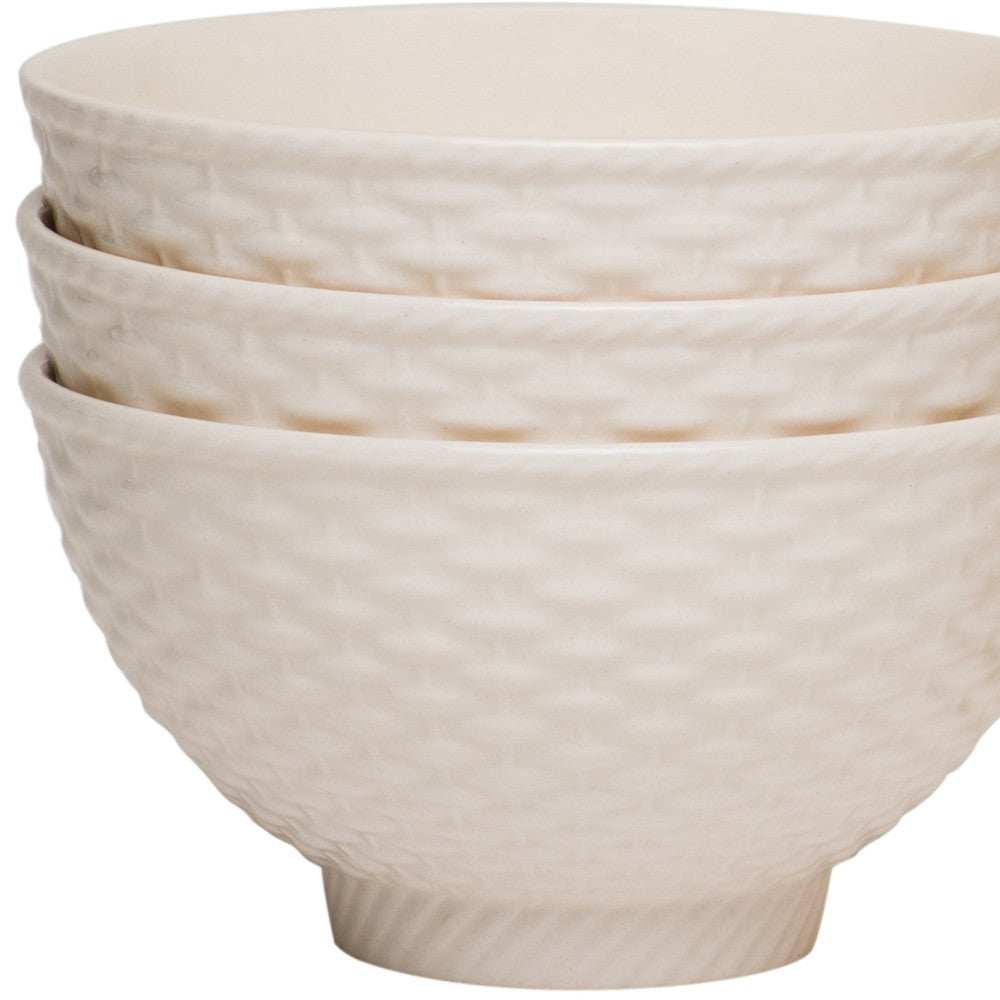 White Four Piece Weave Stoneware Service For Four Bowl Set - Homeroots - Flyclothing LLC
