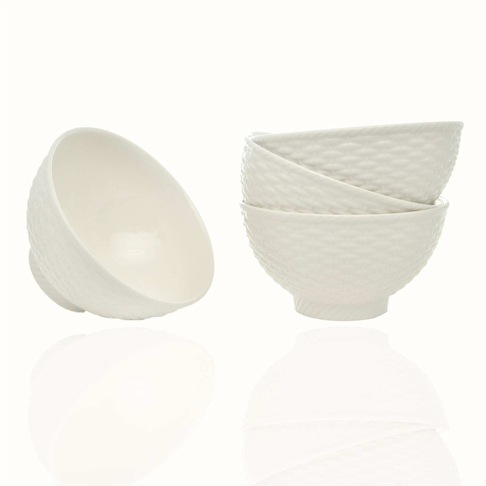White Four Piece Weave Stoneware Service For Four Bowl Set - Homeroots - Flyclothing LLC