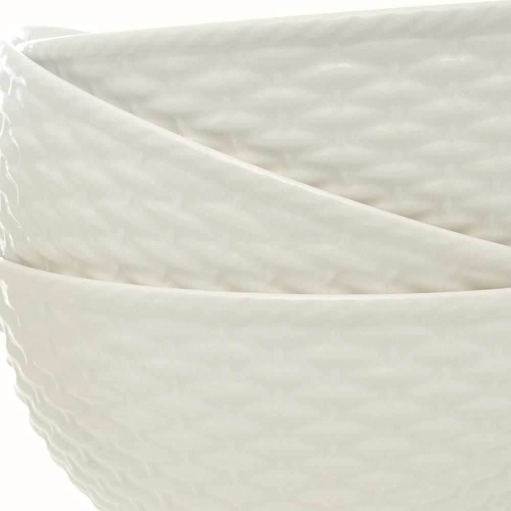 White Four Piece Weave Stoneware Service For Four Bowl Set - Homeroots - Flyclothing LLC