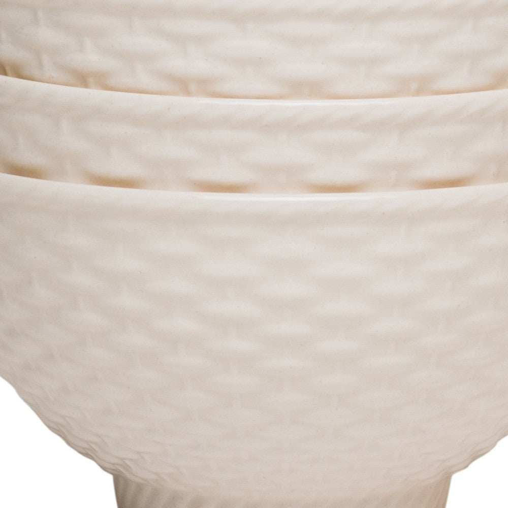 White Four Piece Weave Stoneware Service For Four Bowl Set - Homeroots - Flyclothing LLC
