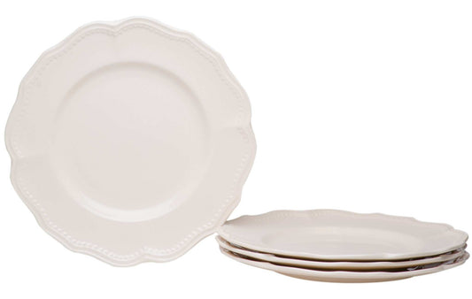 White Four Piece Scallop Stoneware Service For Four Dinner Plate Set - Homeroots - Flyclothing LLC
