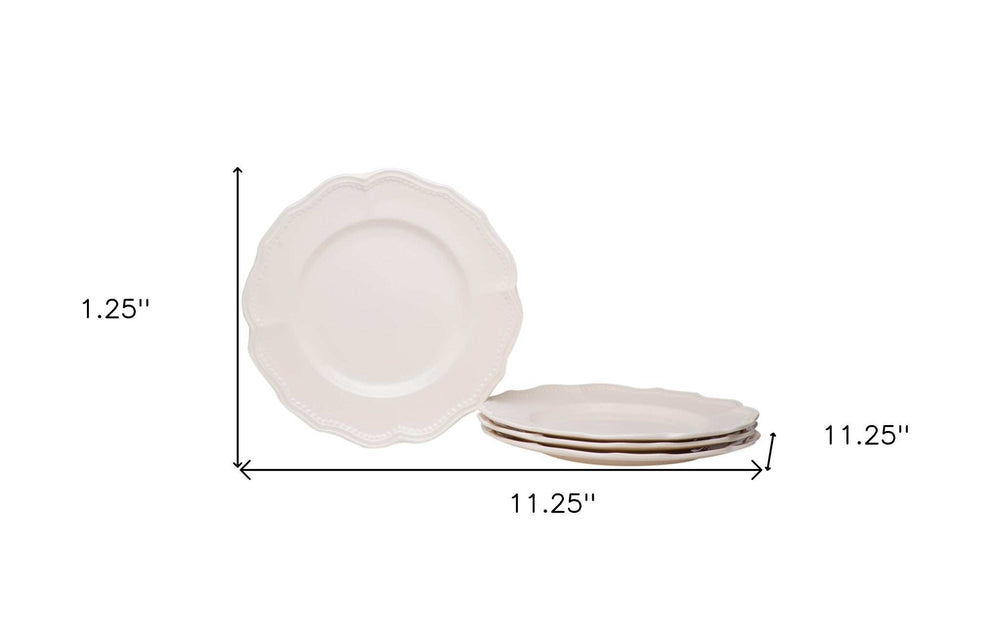 White Four Piece Scallop Stoneware Service For Four Dinner Plate Set - Homeroots - Flyclothing LLC