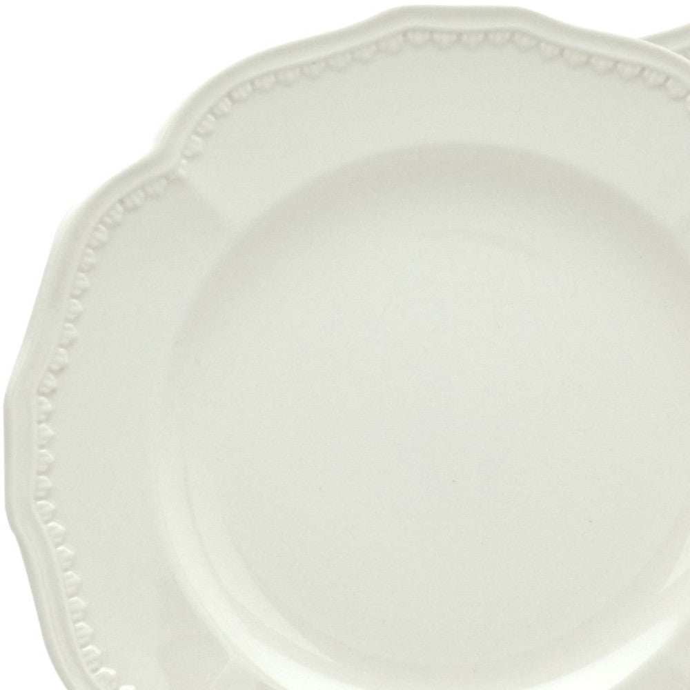 White Four Piece Round Scallop Stoneware Service For Four Salad Plate Set - Homeroots - Flyclothing LLC