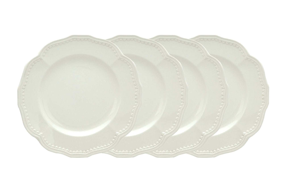 White Four Piece Round Scallop Stoneware Service For Four Salad Plate Set - Homeroots - Flyclothing LLC