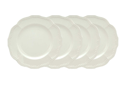 White Four Piece Round Scallop Stoneware Service For Four Salad Plate Set - Homeroots - Flyclothing LLC