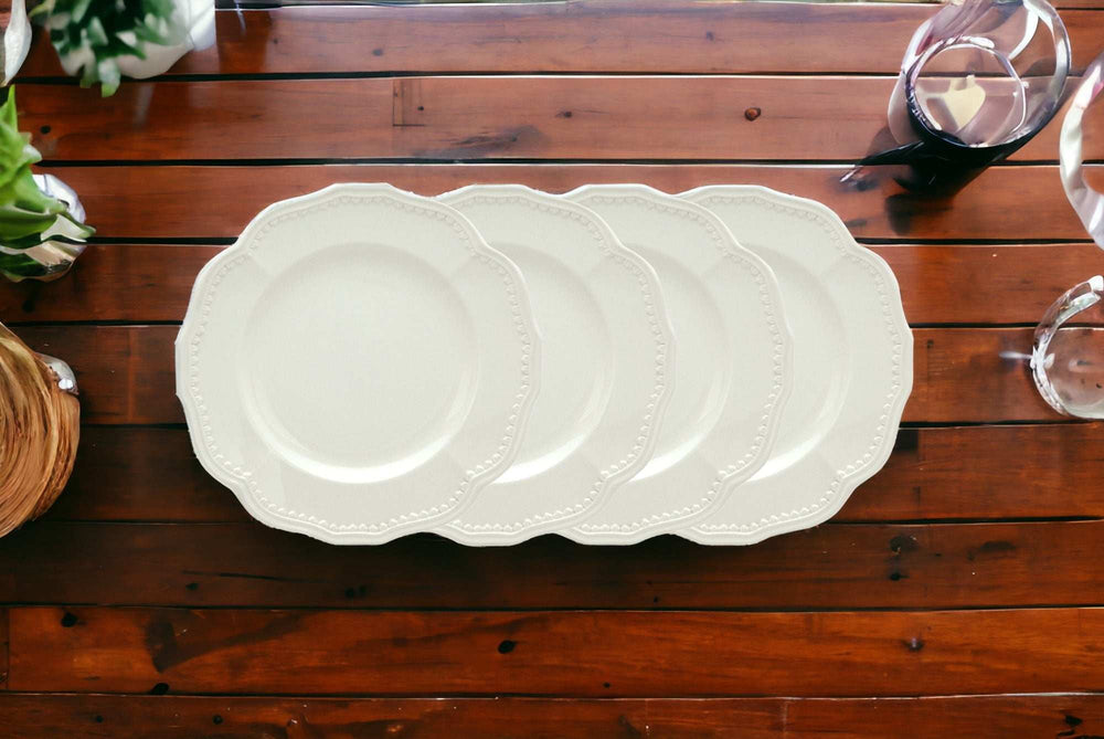 White Four Piece Round Scallop Stoneware Service For Four Salad Plate Set - Homeroots - Flyclothing LLC