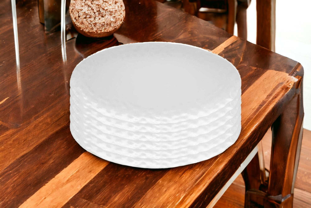 White Six Piece Round Pebbled Porcelain Service For Six Dinner Plate Set - Homeroots - Flyclothing LLC