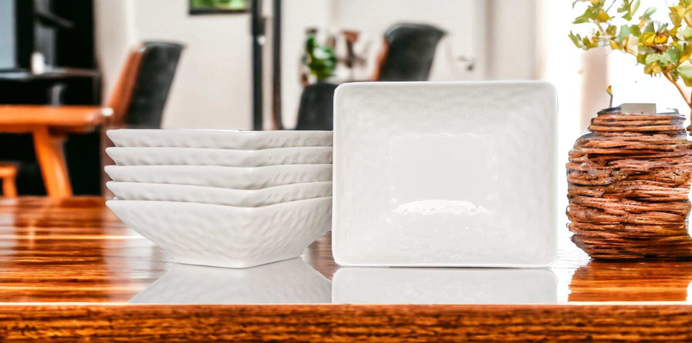 White Six Piece Pebbled Porcelain Service For Six Bowl Set - Homeroots - Flyclothing LLC