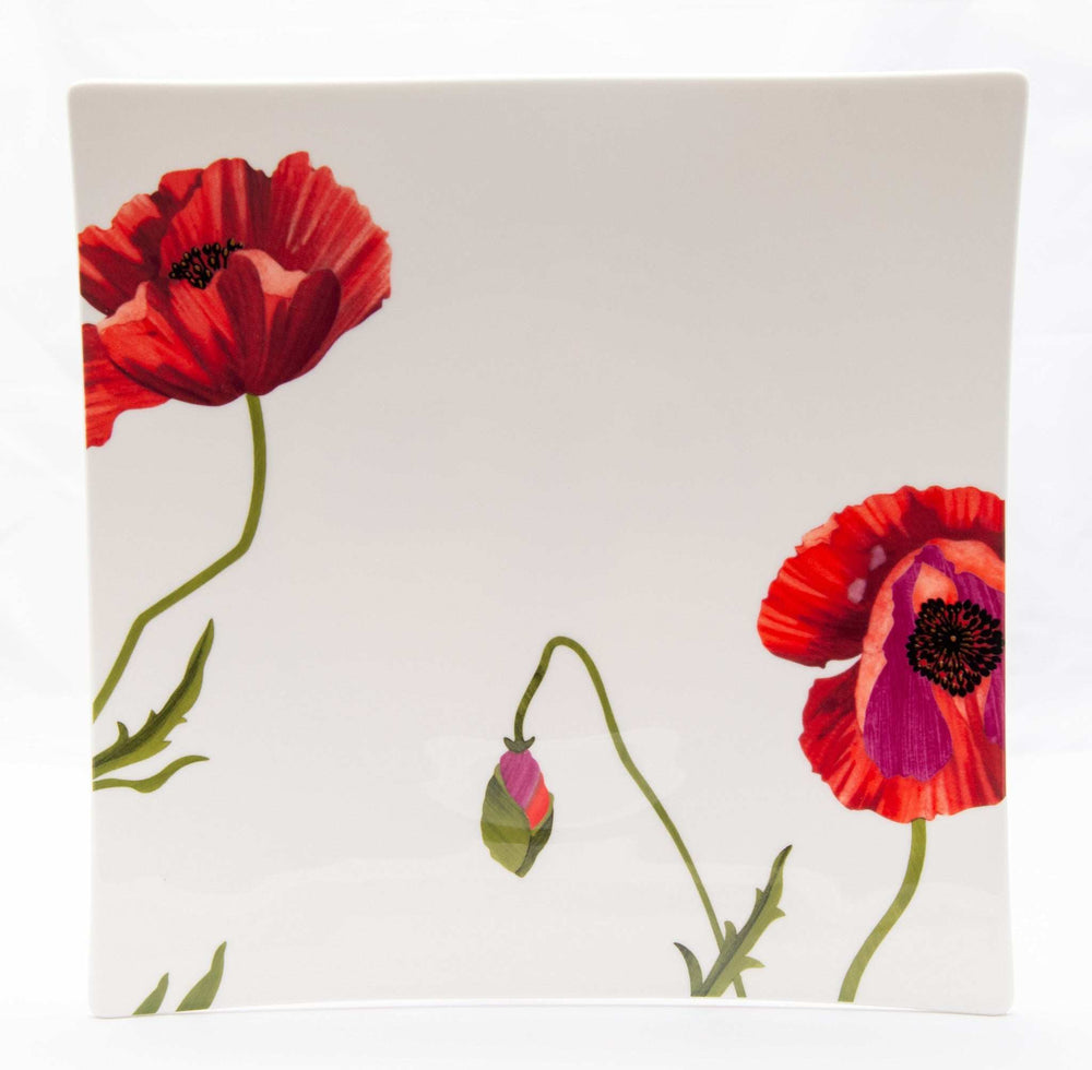 Red and White Six Piece Square Floral Bone China Service For Six Dinner Plate Set - Homeroots - Flyclothing LLC