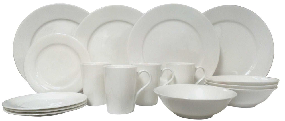 White Sixteen Piece Round Bone China Service For Four Dinnerware Set - Homeroots - Flyclothing LLC
