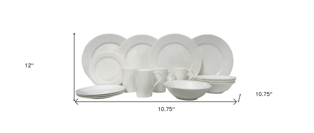 White Sixteen Piece Round Bone China Service For Four Dinnerware Set - Homeroots - Flyclothing LLC