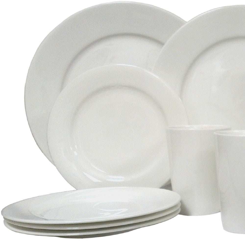 White Sixteen Piece Round Bone China Service For Four Dinnerware Set - Homeroots - Flyclothing LLC