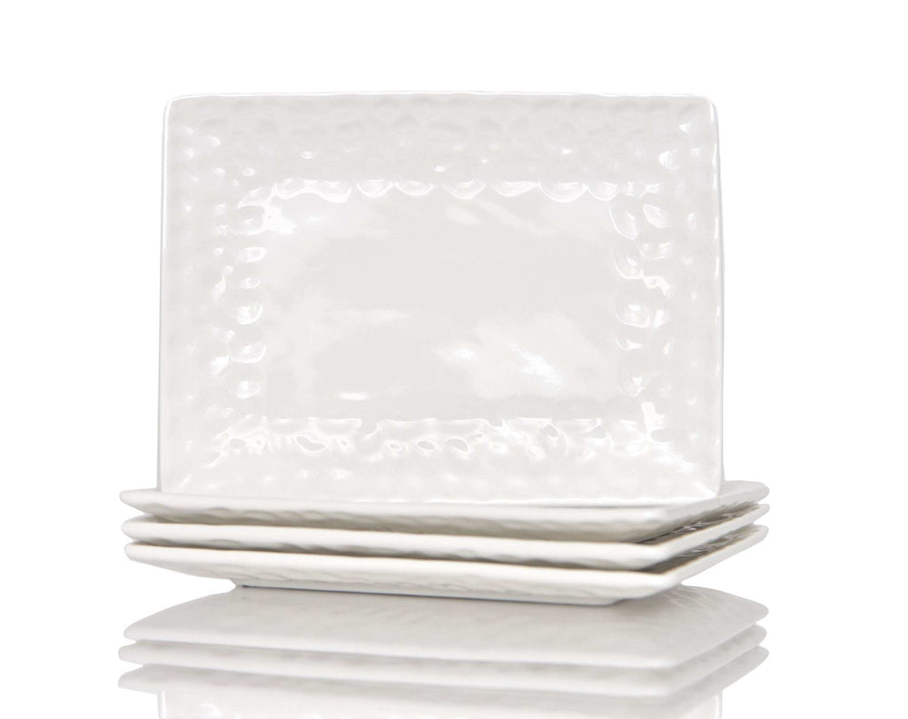 White Six Piece Rectangle Pebbled Porcelain Service For Six Dinner Plate Set - Homeroots - Flyclothing LLC