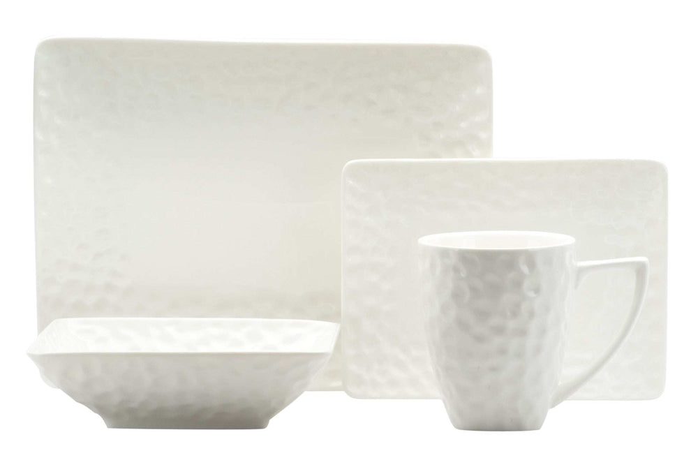 White Six Piece Rectangle Pebbled Porcelain Service For Six Dinner Plate Set - Homeroots - Flyclothing LLC