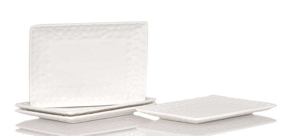 White Six Piece Rectangle Pebbled Porcelain Service For Six Salad Plate Set - Homeroots - Flyclothing LLC