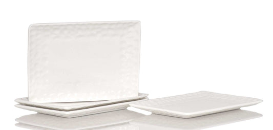 White Six Piece Rectangle Pebbled Porcelain Service For Six Salad Plate Set - Homeroots - Flyclothing LLC