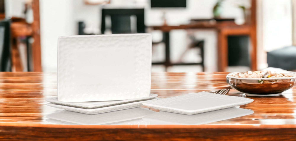 White Six Piece Rectangle Pebbled Porcelain Service For Six Salad Plate Set - Homeroots - Flyclothing LLC